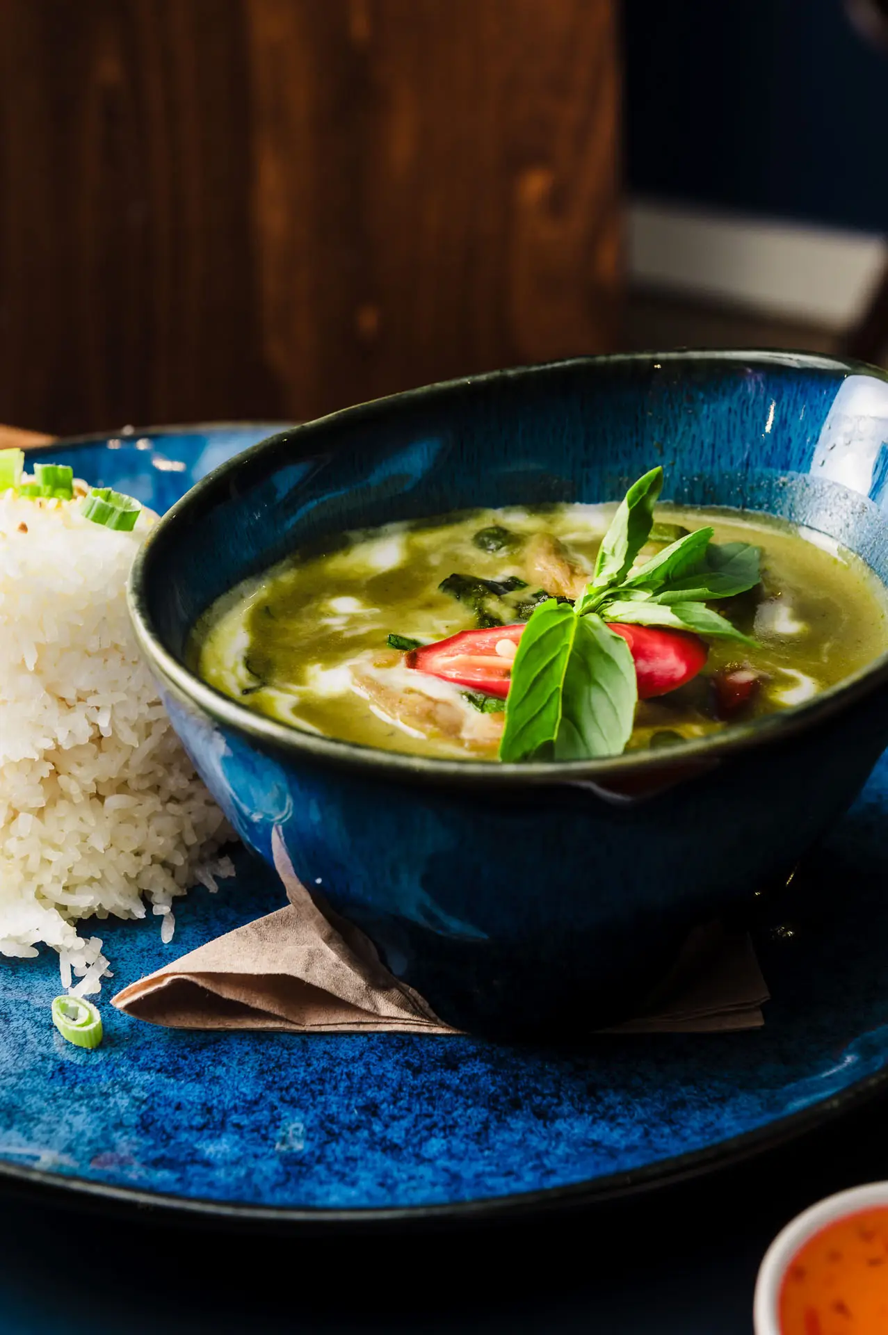 Thai green curry with jasmine rice at The Thai, Glasgow